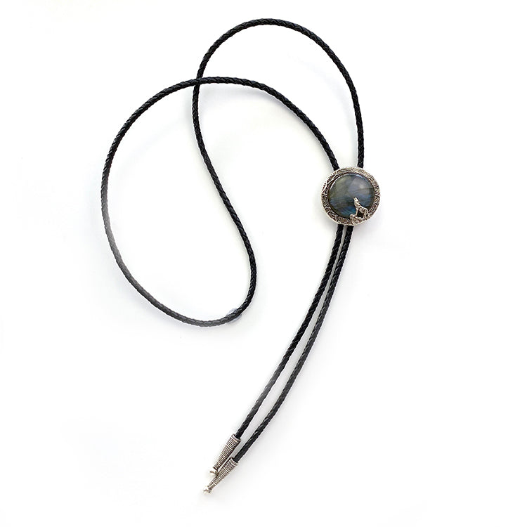 The Shadowwood Howl · S999 Fine Silver Wolf & Labradorite Bolo Tie
