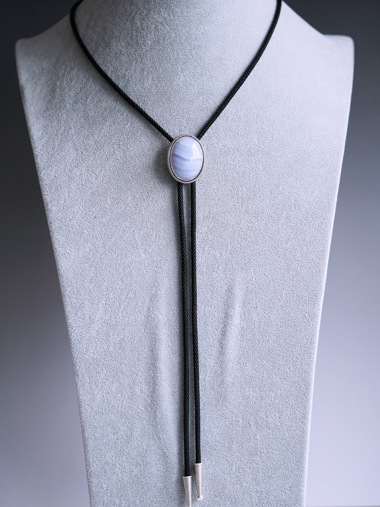 The Cerulean Tide · Natural Blue Lace Agate & 925 Silver Bolo Tie