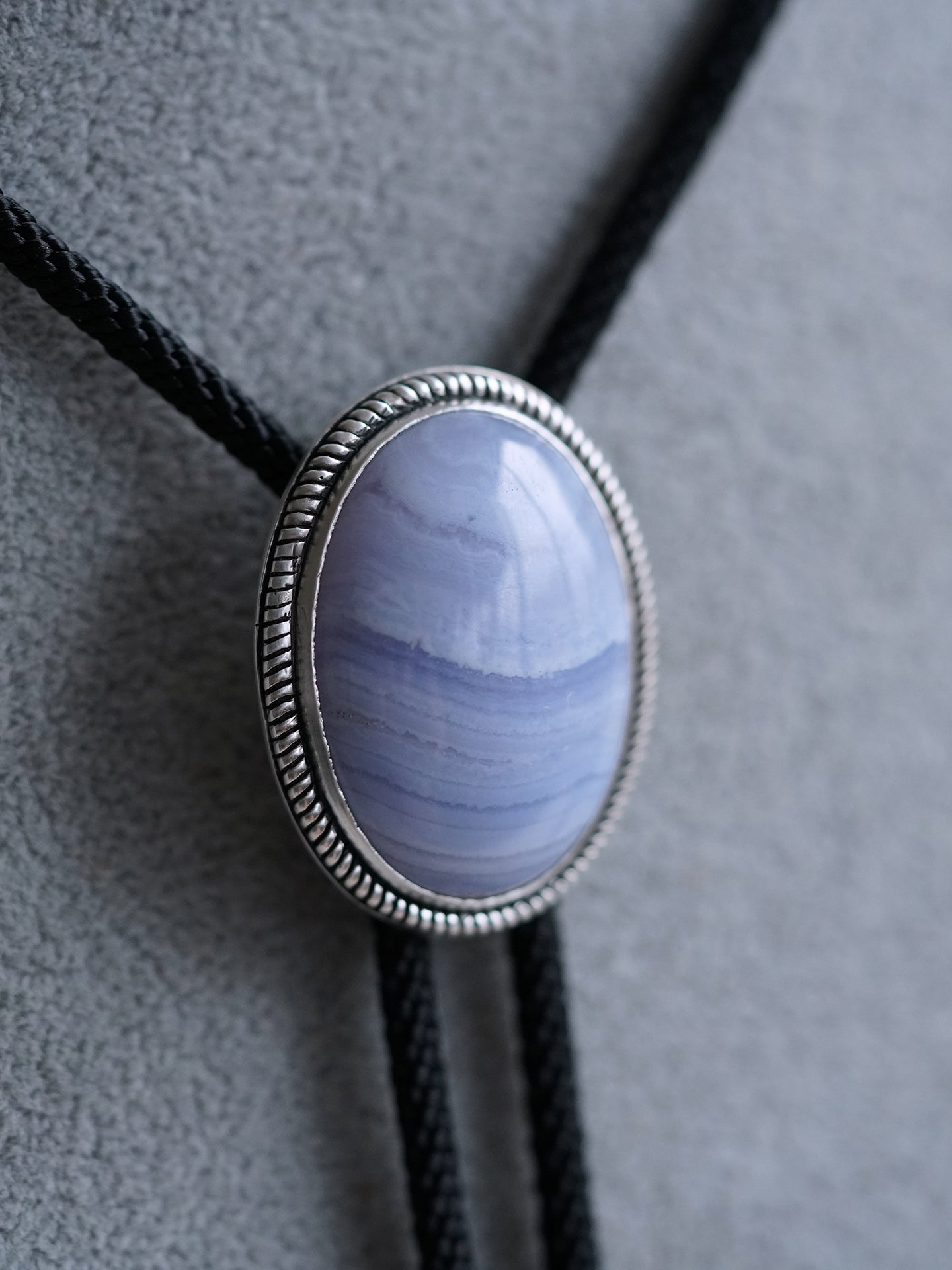 The Cerulean Tide · Natural Blue Lace Agate & 925 Silver Bolo Tie
