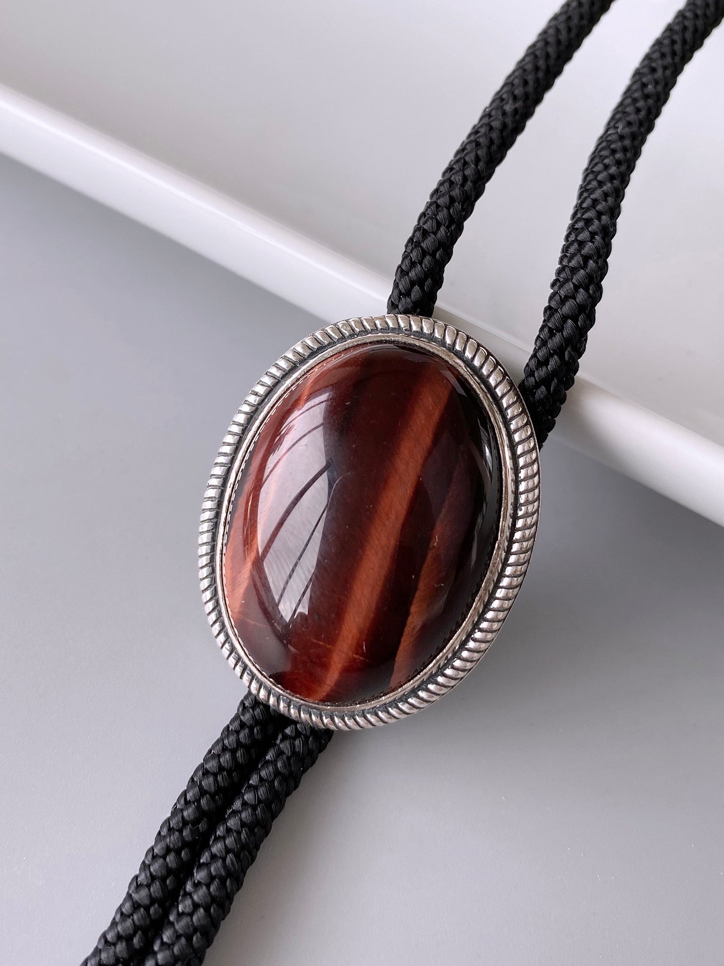 "Tiger's Eyes" S925 Silver with Red Tiger's Eye Stone Bolo Tie