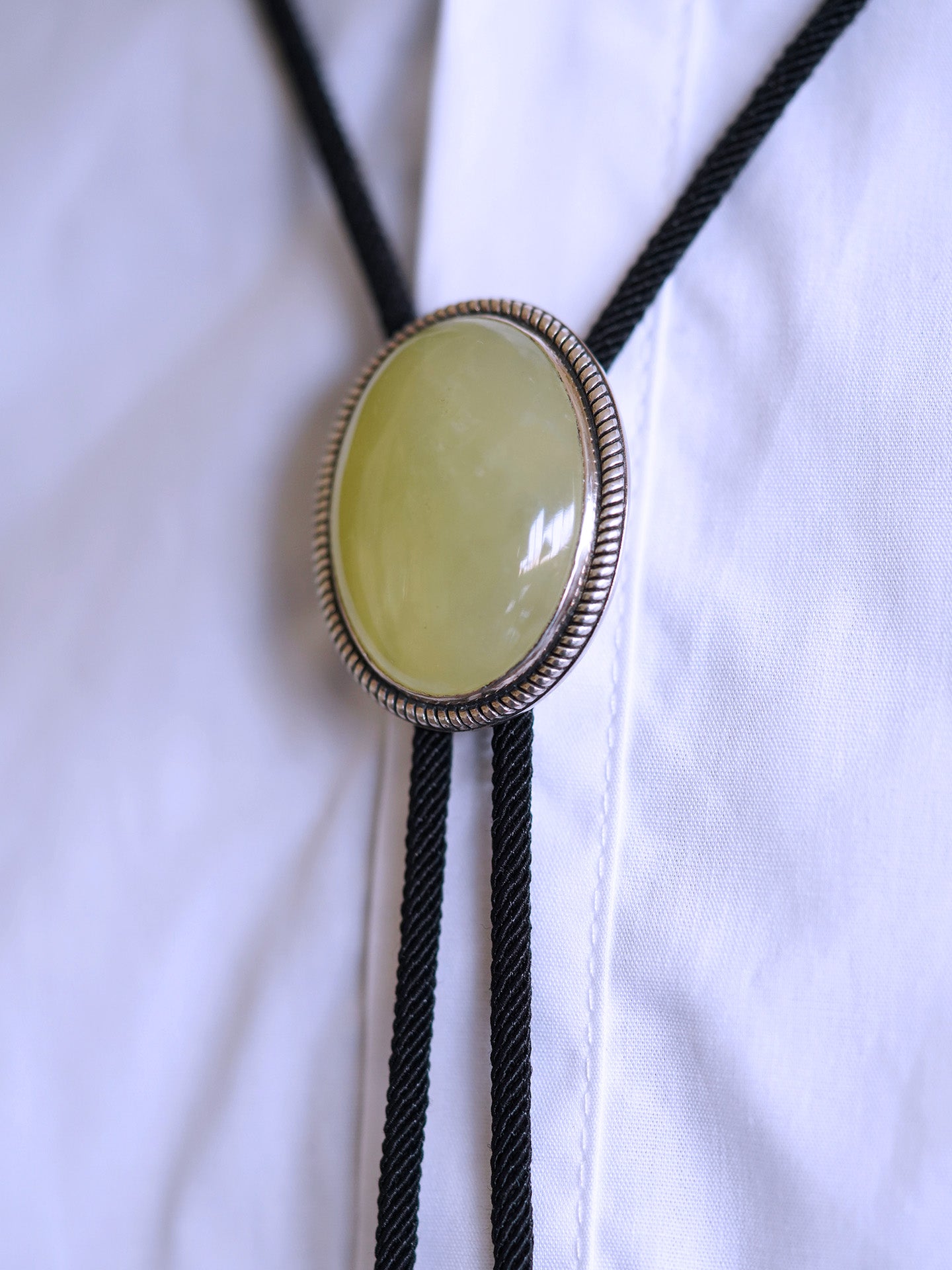 Natural Xinshan Jade Bolo Tie in 925 Silver