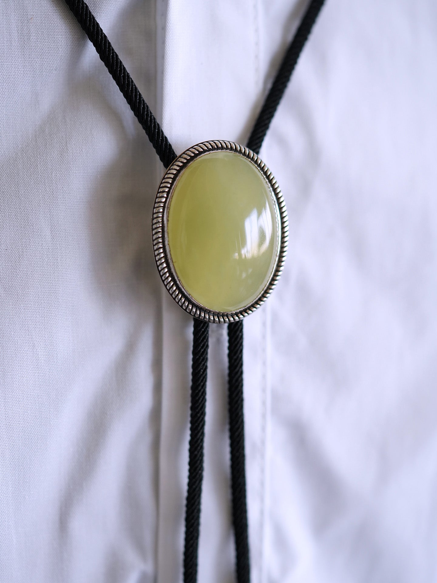 Natural Xinshan Jade Bolo Tie in 925 Silver