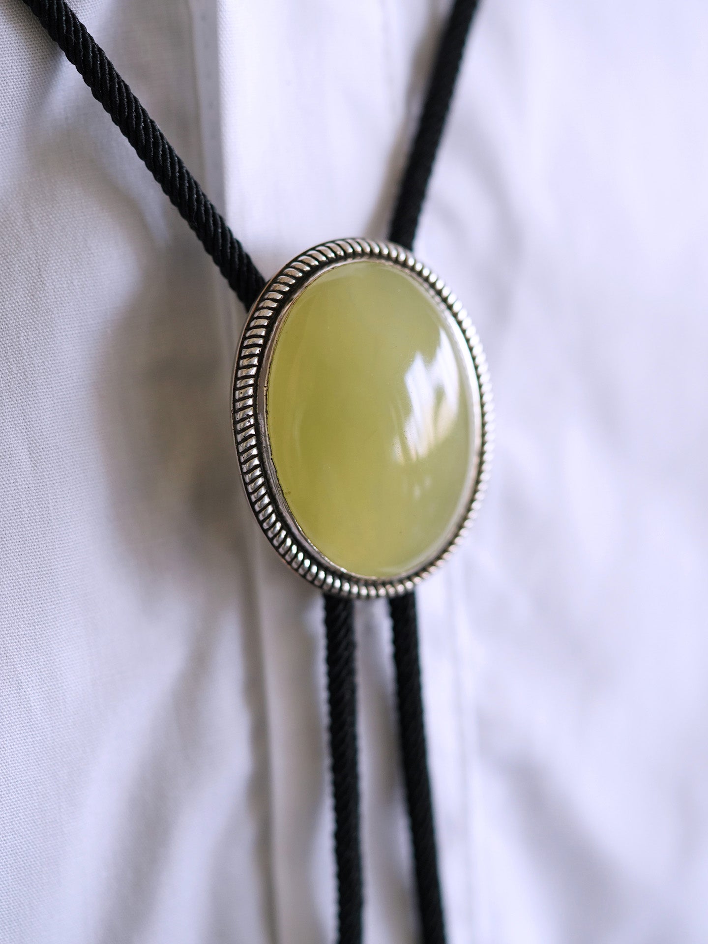Natural Xinshan Jade Bolo Tie in 925 Silver