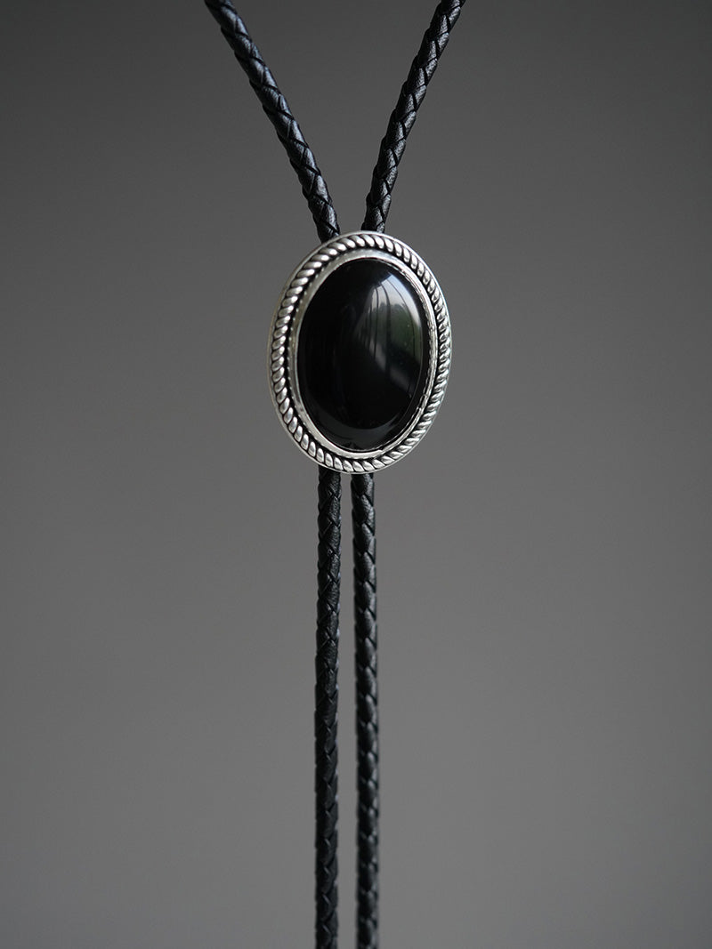 The Obsidian Eclipse · S999 Fine Silver Twisted Rope Bolo Tie