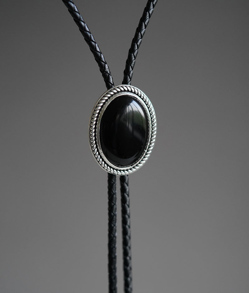 The Obsidian Eclipse · S999 Fine Silver Twisted Rope Bolo Tie