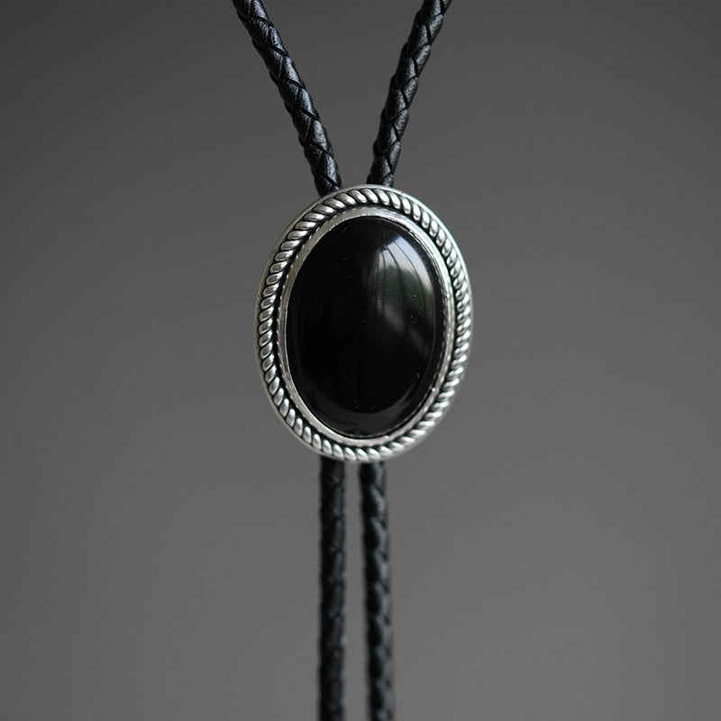 The Obsidian Eclipse · S999 Fine Silver Twisted Rope Bolo Tie