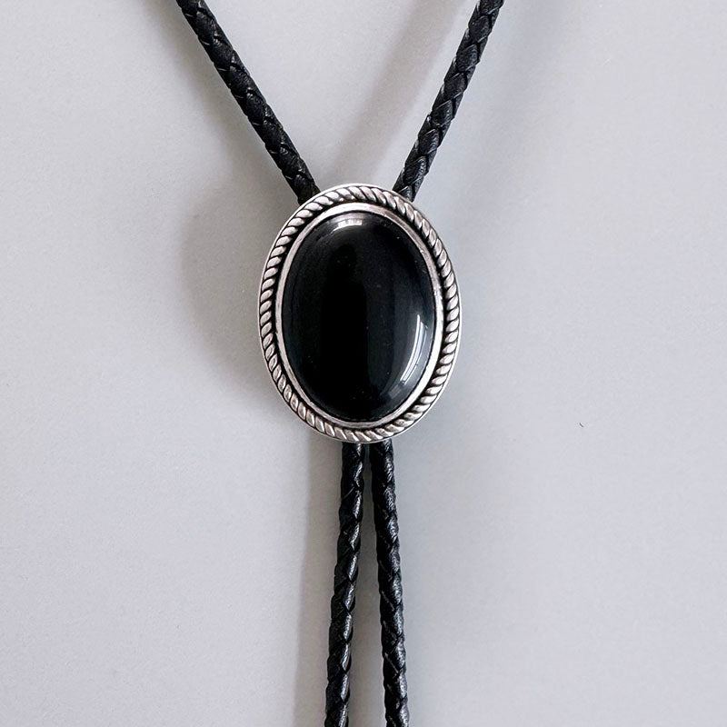 The Obsidian Eclipse · S999 Fine Silver Twisted Rope Bolo Tie