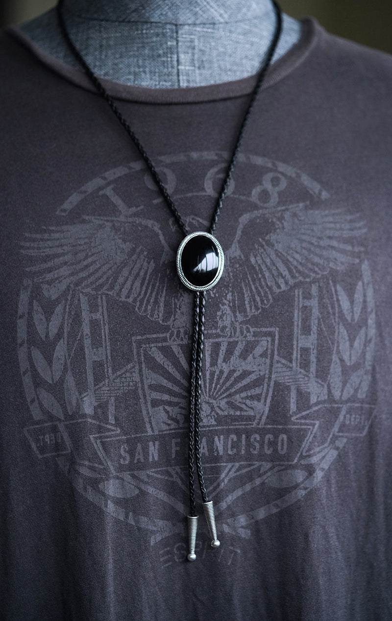 The Obsidian Eclipse · S999 Fine Silver Twisted Rope Bolo Tie