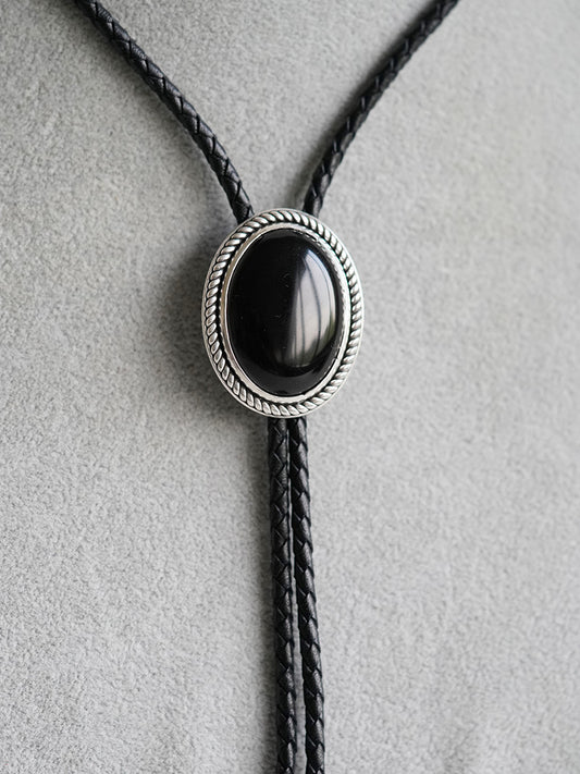 The Obsidian Eclipse · S999 Fine Silver Twisted Rope Bolo Tie