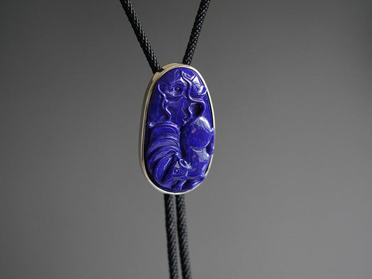 'Shu-Lai-Bao' (The Augury of the Wealth Rat)：Silver with Lapis Lazuli Bolo Tie