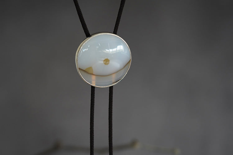 The Dawn Horizon: 925 Sterling Silver withnatural Ocean  Chalcedony Bolo Tie