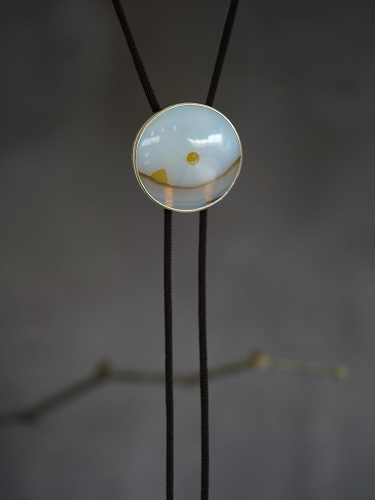The Dawn Horizon: 925 Sterling Silver withnatural Ocean  Chalcedony Bolo Tie