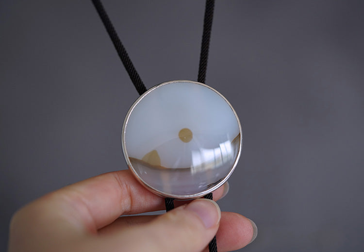 The Dawn Horizon: 925 Sterling Silver withnatural Ocean  Chalcedony Bolo Tie