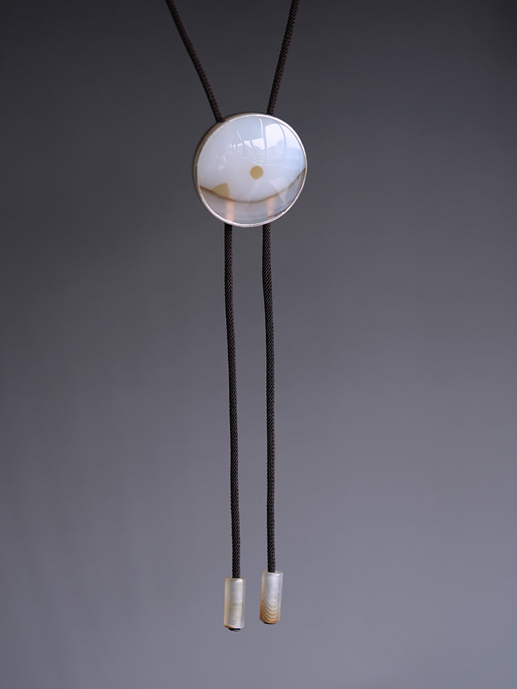 The Dawn Horizon: 925 Sterling Silver withnatural Ocean  Chalcedony Bolo Tie