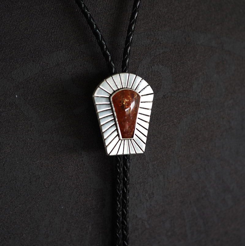 "The Sovereign Rays" Sterling Silver Natural Sunstone Bolo Tie