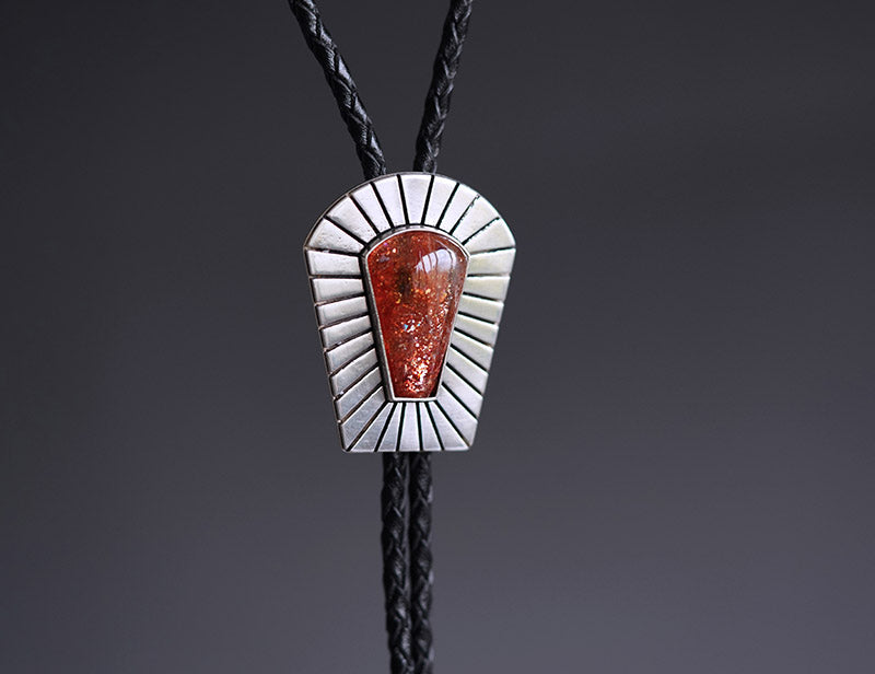 "The Sovereign Rays" Sterling Silver Natural Sunstone Bolo Tie