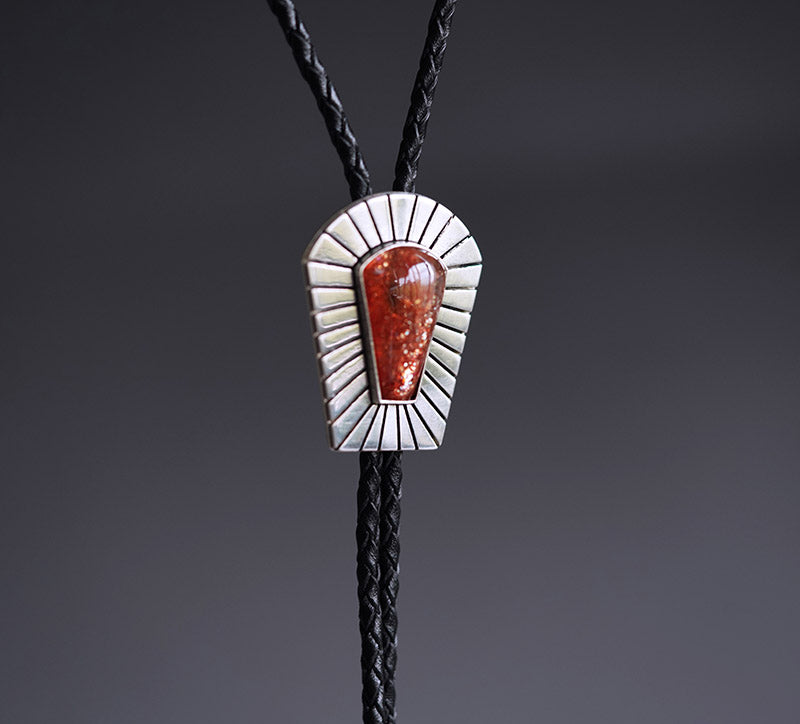 "The Sovereign Rays" Sterling Silver Natural Sunstone Bolo Tie