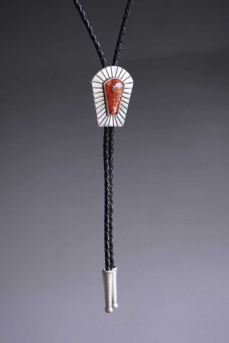 "The Sovereign Rays" Sterling Silver Natural Sunstone Bolo Tie