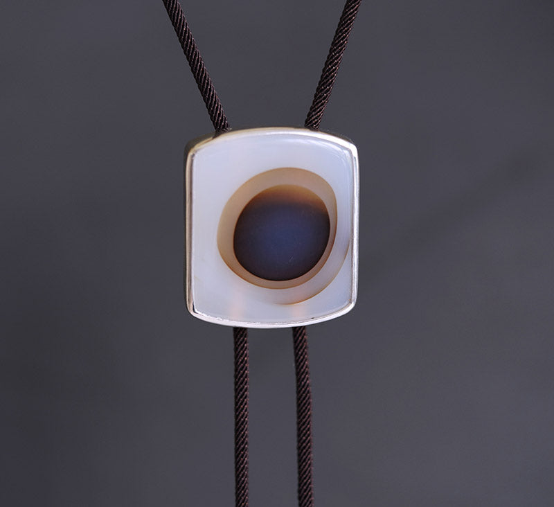 "Primeval Genesis" Sterling Silver Natural Ocean Chalcedony Bolo Tie