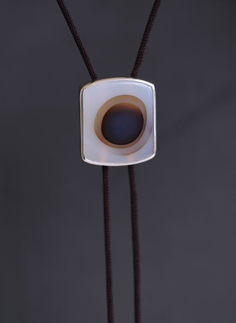 "Primeval Genesis" Sterling Silver Natural Ocean Chalcedony Bolo Tie