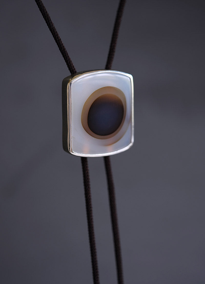 "Primeval Genesis" Sterling Silver Natural Ocean Chalcedony Bolo Tie