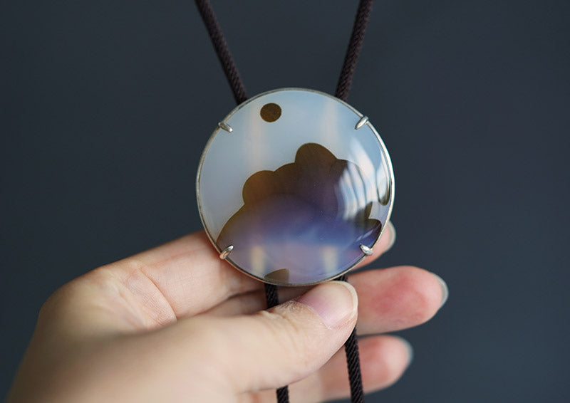 "The Gracious Ridges" —Sterling Silver Ocean Chalcedony Bolo Tie