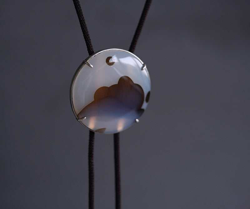 "The Gracious Ridges" —Sterling Silver Ocean Chalcedony Bolo Tie