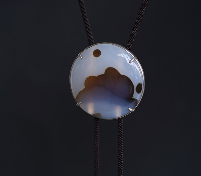 "The Gracious Ridges" —Sterling Silver Ocean Chalcedony Bolo Tie