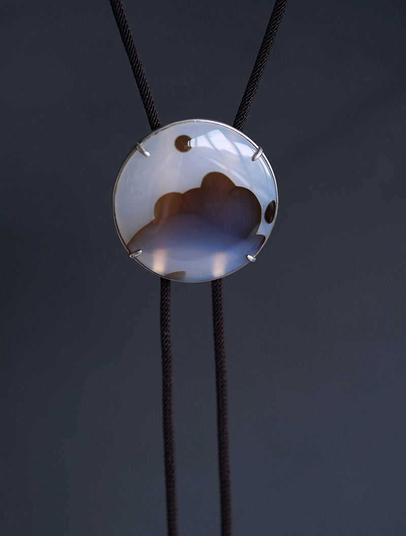 "The Gracious Ridges" —Sterling Silver Ocean Chalcedony Bolo Tie
