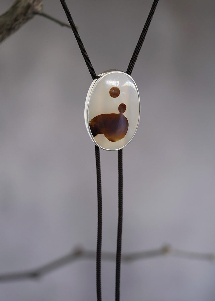 “Zuowang” The Oblivion of Self: S925 Silver with Ocean Chalcedony Bolo Tie