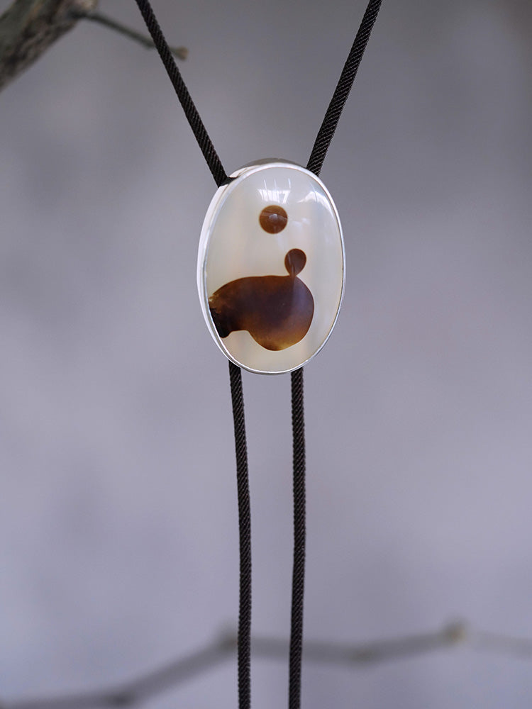 “Zuowang” The Oblivion of Self: S925 Silver with Ocean Chalcedony Bolo Tie