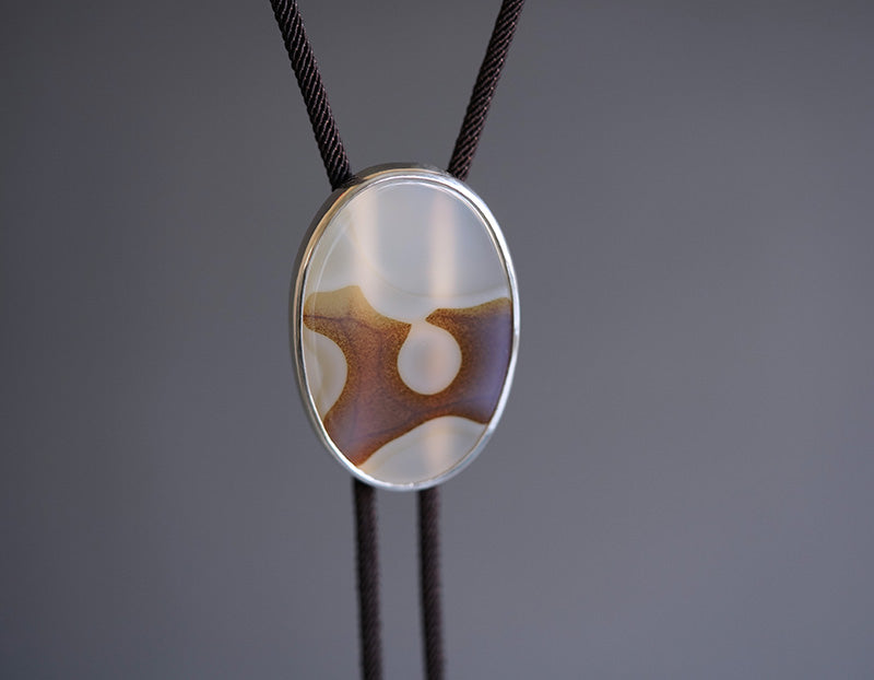 Taihu Garden Spirit – Natural Ocean Jasper & Sterling Silver Bolo Tie