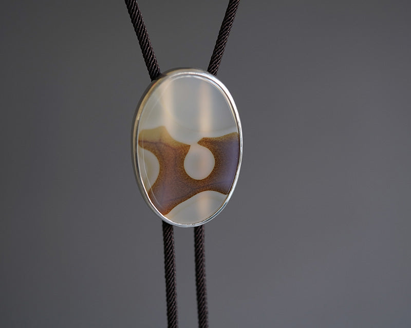 Taihu Garden Spirit – Natural Ocean Jasper & Sterling Silver Bolo Tie
