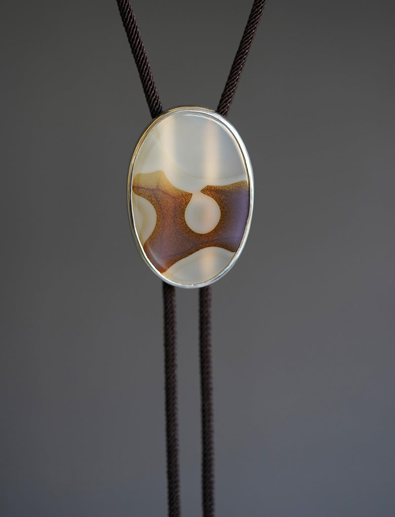 Taihu Garden Spirit – Natural Ocean Jasper & Sterling Silver Bolo Tie