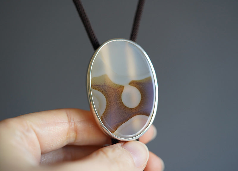 Taihu Garden Spirit – Natural Ocean Jasper & Sterling Silver Bolo Tie