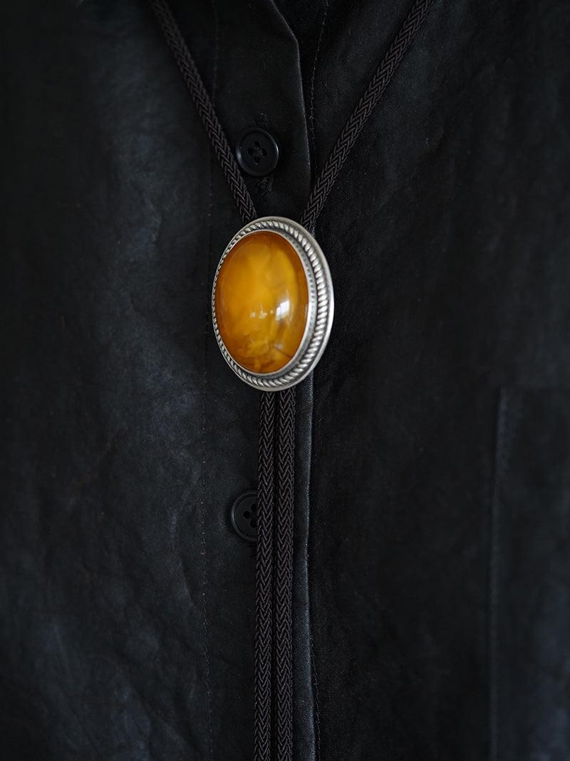 Poetry of Time" — Handcrafted S999 Fine Silver Natural Amber Bolo Tie