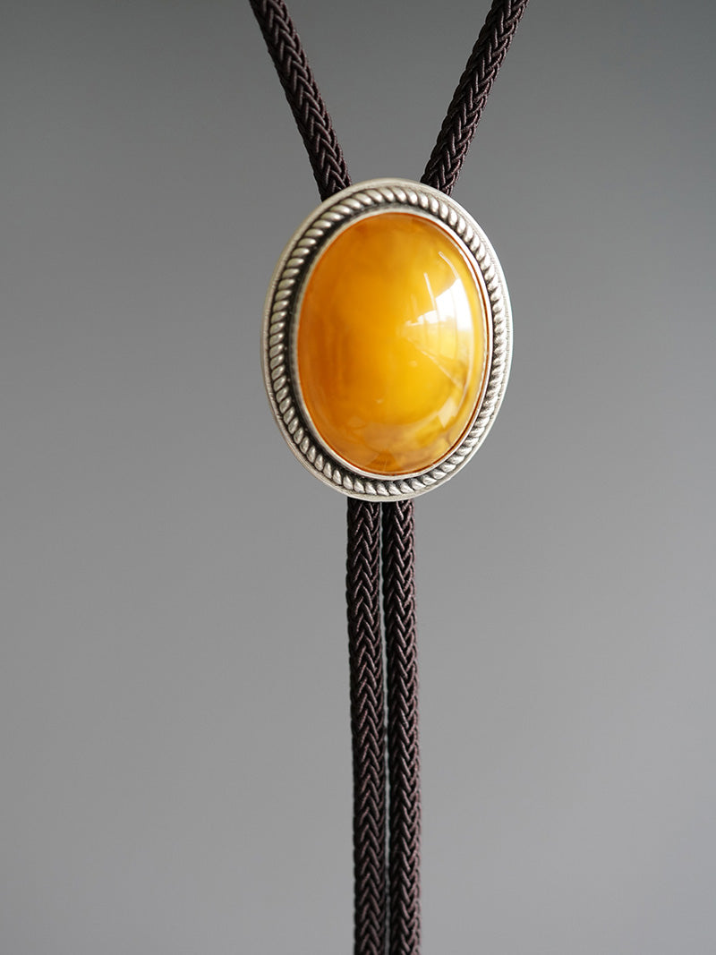 Poetry of Time" — Handcrafted S999 Fine Silver Natural Amber Bolo Tie