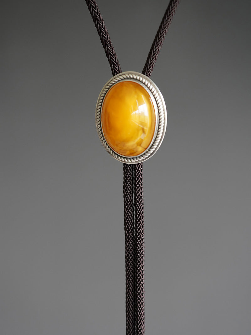 Poetry of Time" — Handcrafted S999 Fine Silver Natural Amber Bolo Tie