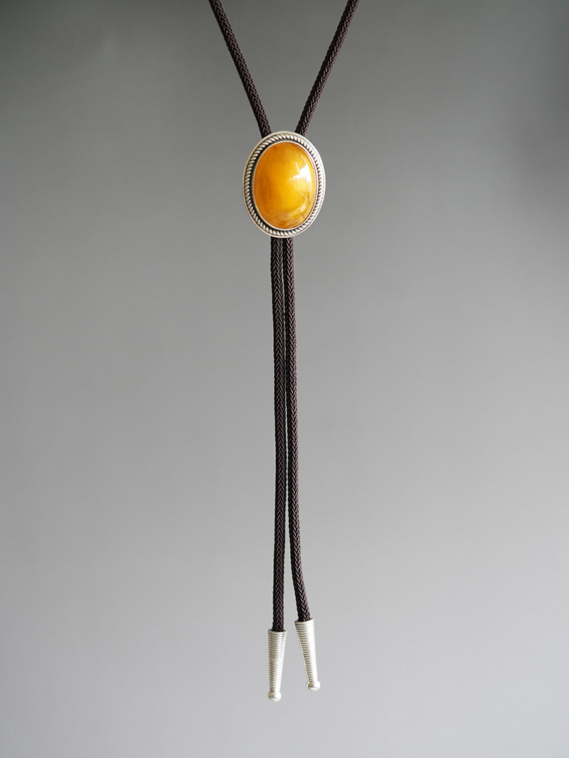 Poetry of Time" — Handcrafted S999 Fine Silver Natural Amber Bolo Tie