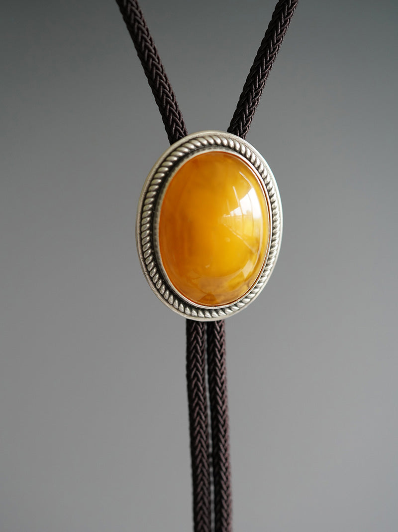 Poetry of Time" — Handcrafted S999 Fine Silver Natural Amber Bolo Tie