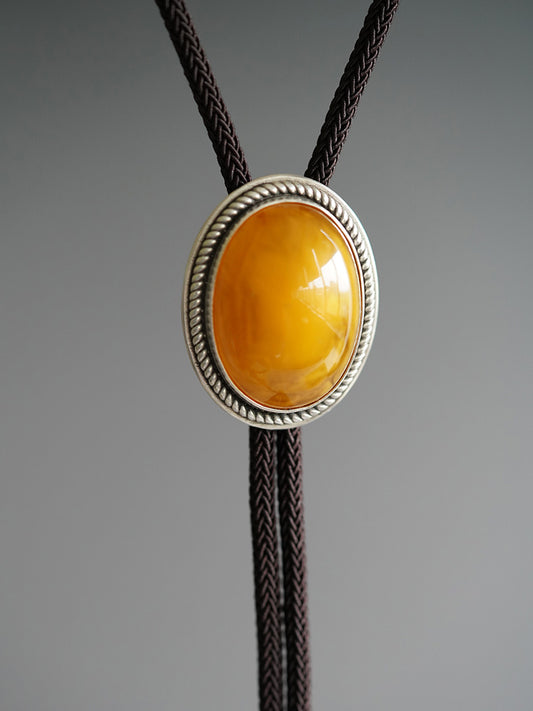 Artical Heart Poetry of Time" — Handcrafted S999 Fine Silver Natural Amber Bolo Tie