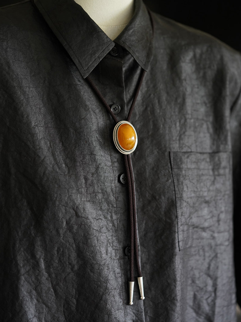 Poetry of Time" — Handcrafted S999 Fine Silver Natural Amber Bolo Tie
