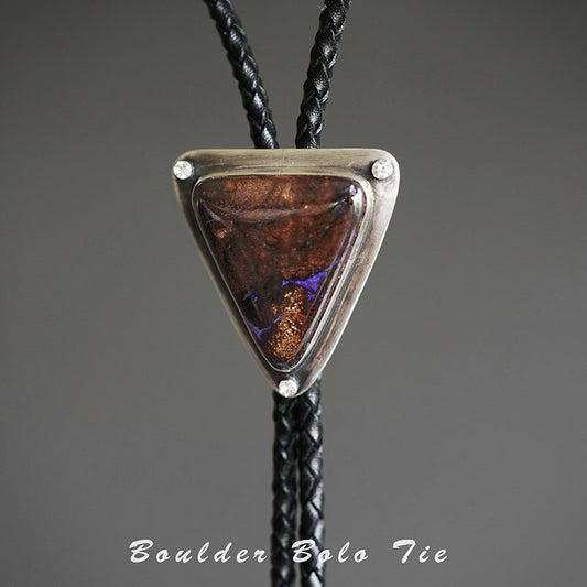 "Volcanic Core" — Handcrafted S925 Fine Silver Natural Boulder Opal Bolo Tie