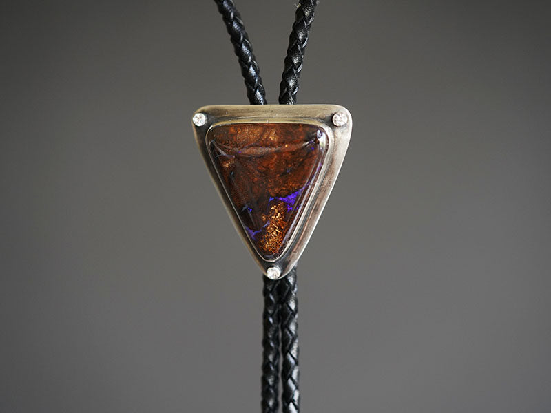 "Volcanic Core" — Handcrafted S925 Fine Silver Natural Boulder Opal Bolo Tie