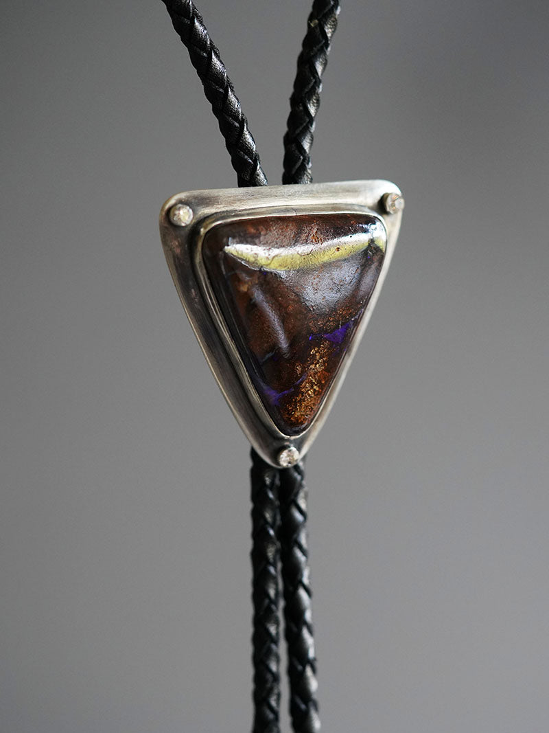 "Volcanic Core" — Handcrafted S925 Fine Silver Natural Boulder Opal Bolo Tie