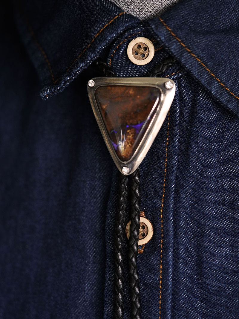 "Volcanic Core" — Handcrafted S925 Fine Silver Natural Boulder Opal Bolo Tie