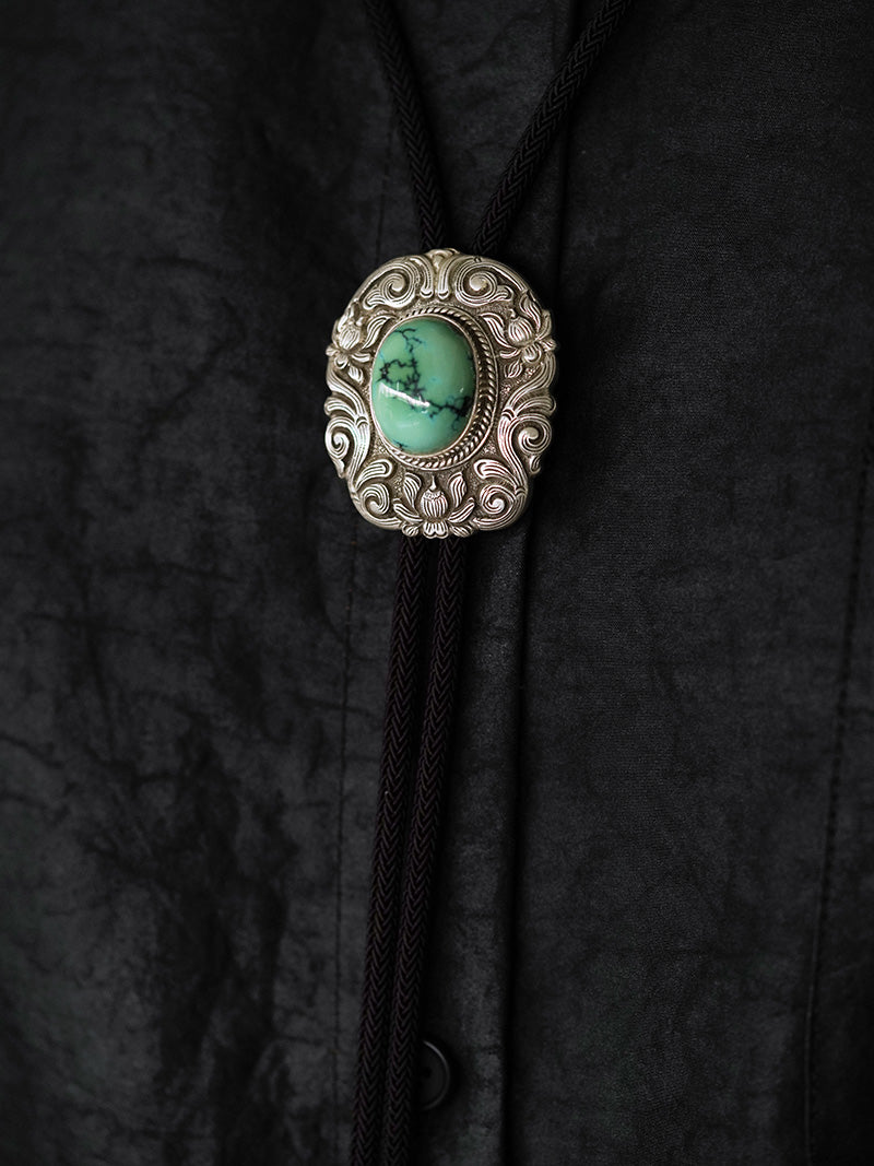 Hand-Chased S999 Fine Silver Bolo Tie - The Sacred Lotus & Imperial Turquoise