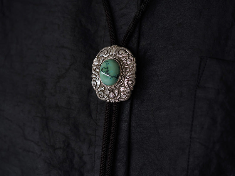 Hand-Chased S999 Fine Silver Bolo Tie - The Sacred Lotus & Imperial Turquoise