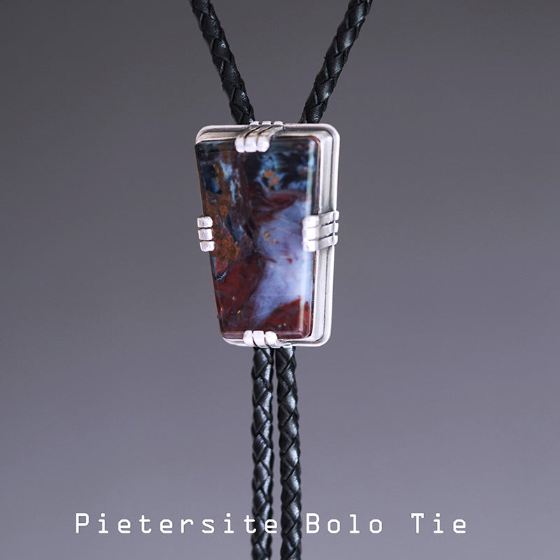 "The Stormy Ocean" — Handcrafted S999 Fine Silver Natural Pietersite Bolo Tie