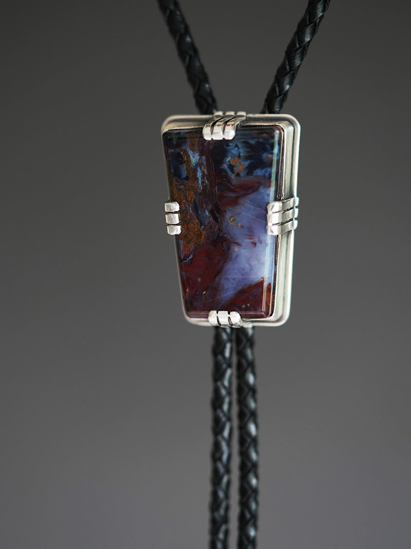 "The Stormy Ocean" — Handcrafted S999 Fine Silver Natural Pietersite Bolo Tie